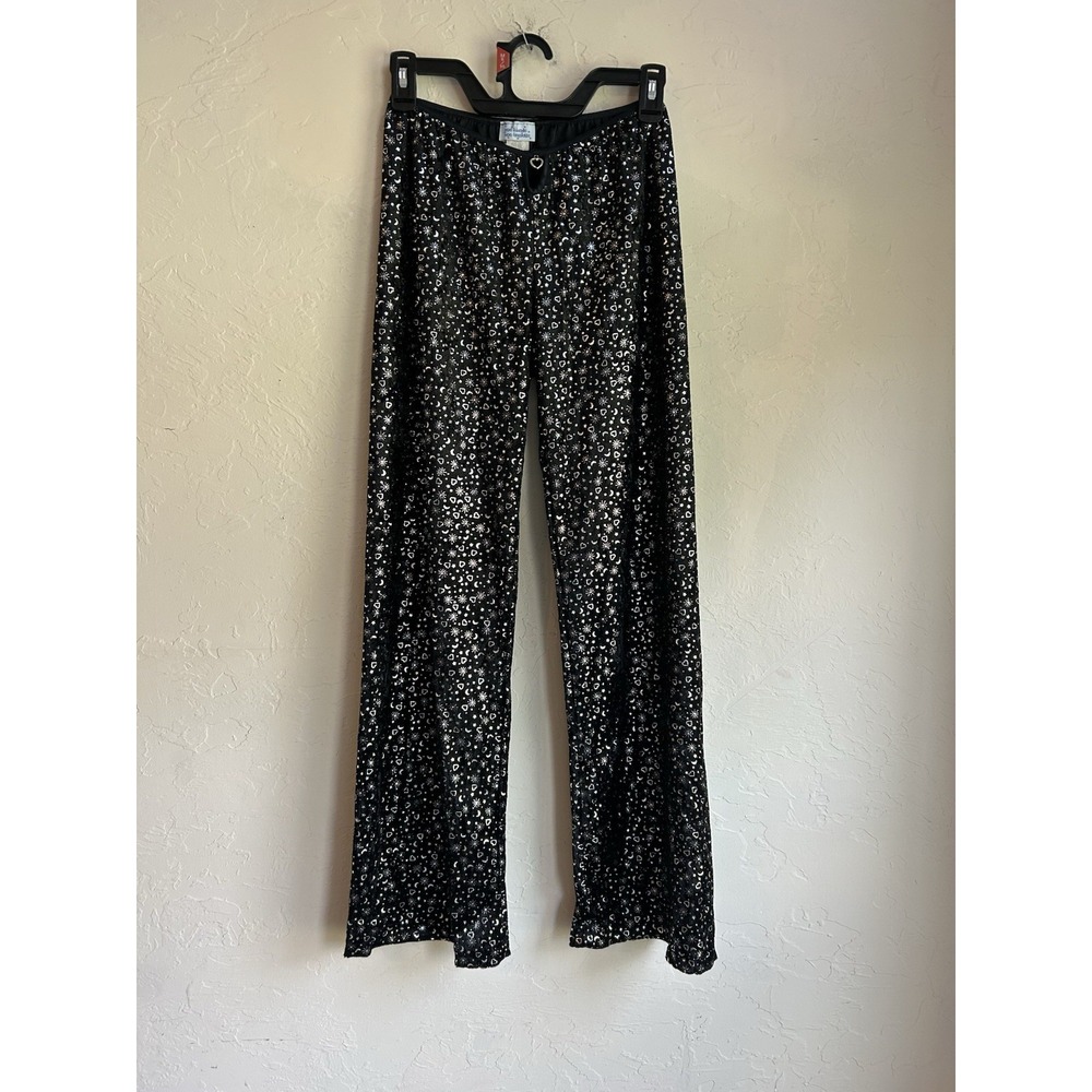 Vintage Y2K Black Velvet Low Rise Wide Leg Pants Fairy Grunge Glitter Goth L
